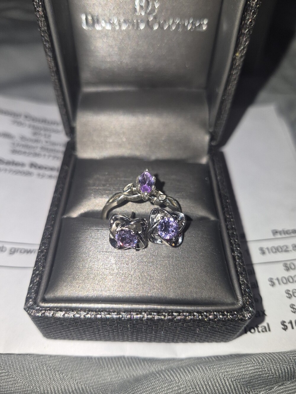 Sterling Silver Marquise Engagement Ring with matching earrings